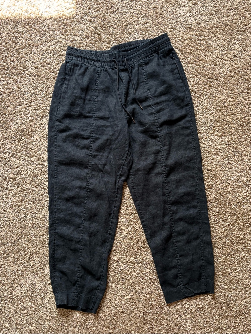 Athleta Retreat Linen High Rise Ankle Pants Elastic Waist Black Sz S